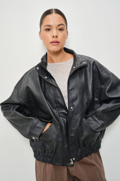 Jana Vegan Leather Funnel Neck Oversized Jacket