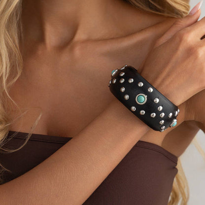 Punk Studded Wooden Chunky Bracelet