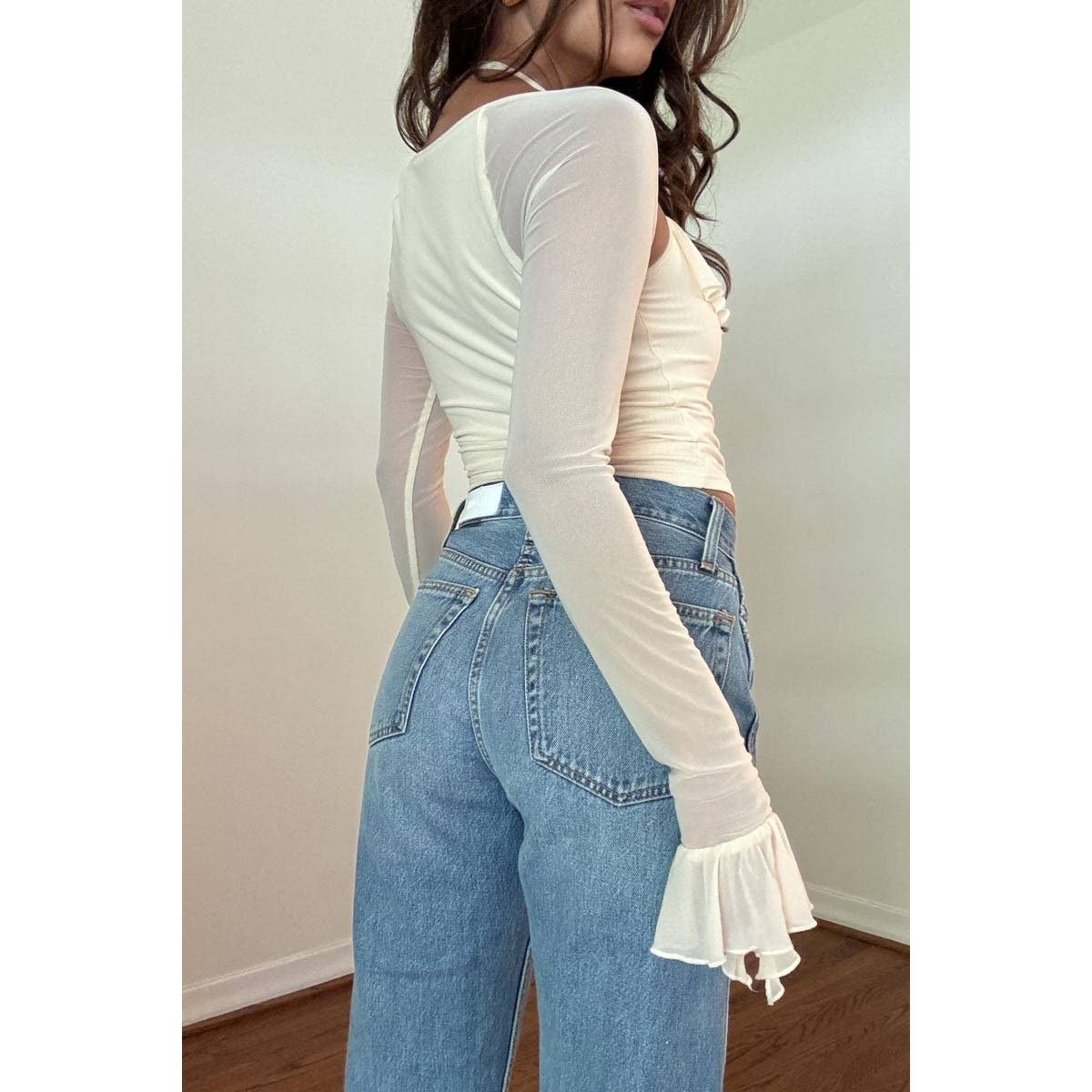 Ingrid Ruffle Trim Long Sleeve Crop Top