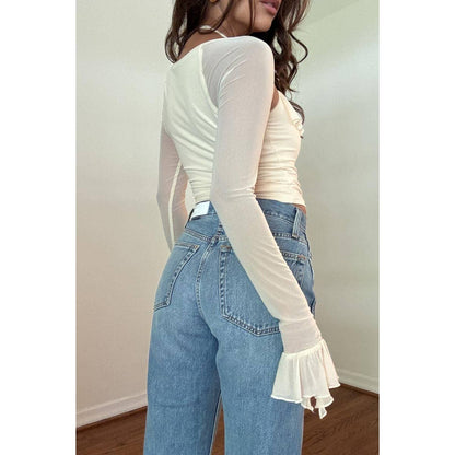 Ingrid Ruffle Trim Long Sleeve Crop Top