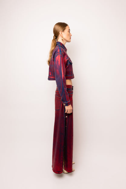 Amy Lynn Halle Red Foil Coated Denim Jacket
