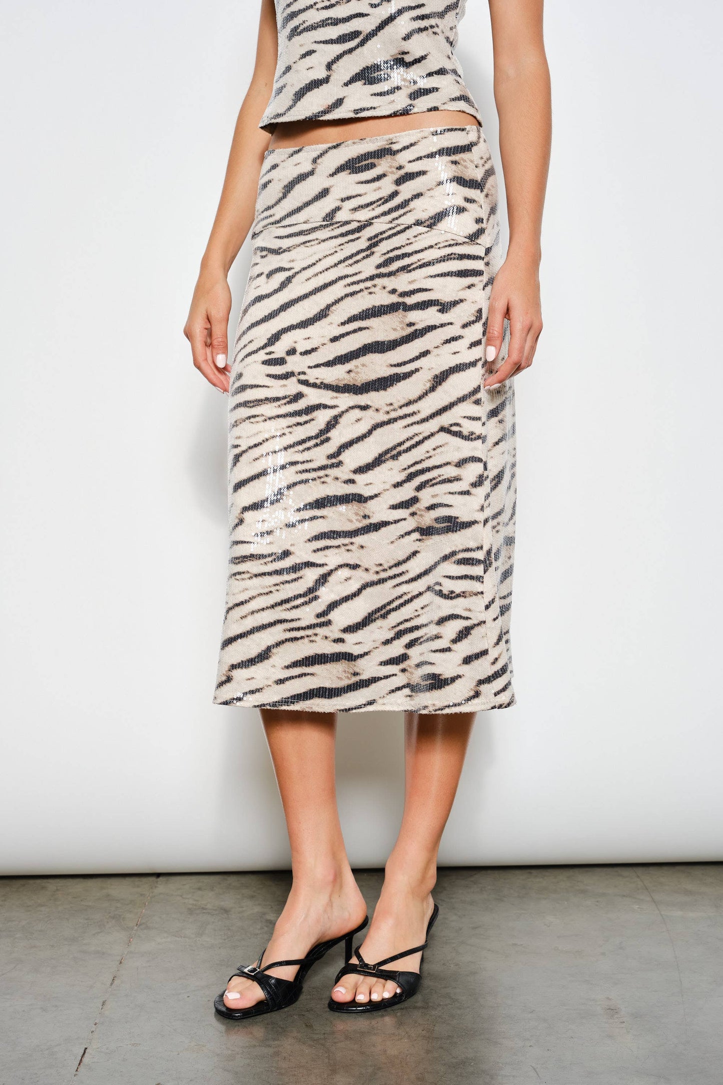 Harlow Zebra Sequin Midi Skirt
