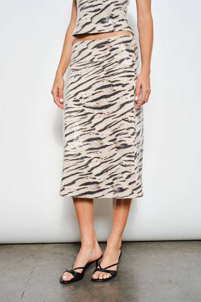 Harlow Zebra Sequin Midi Skirt