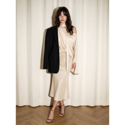 Kandy Satin Scarf Asymmetrical Midi Dress