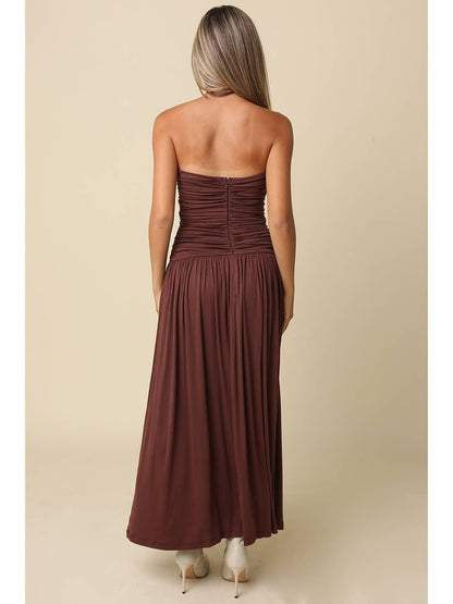Irid Strapless Ruched Maxi Dress