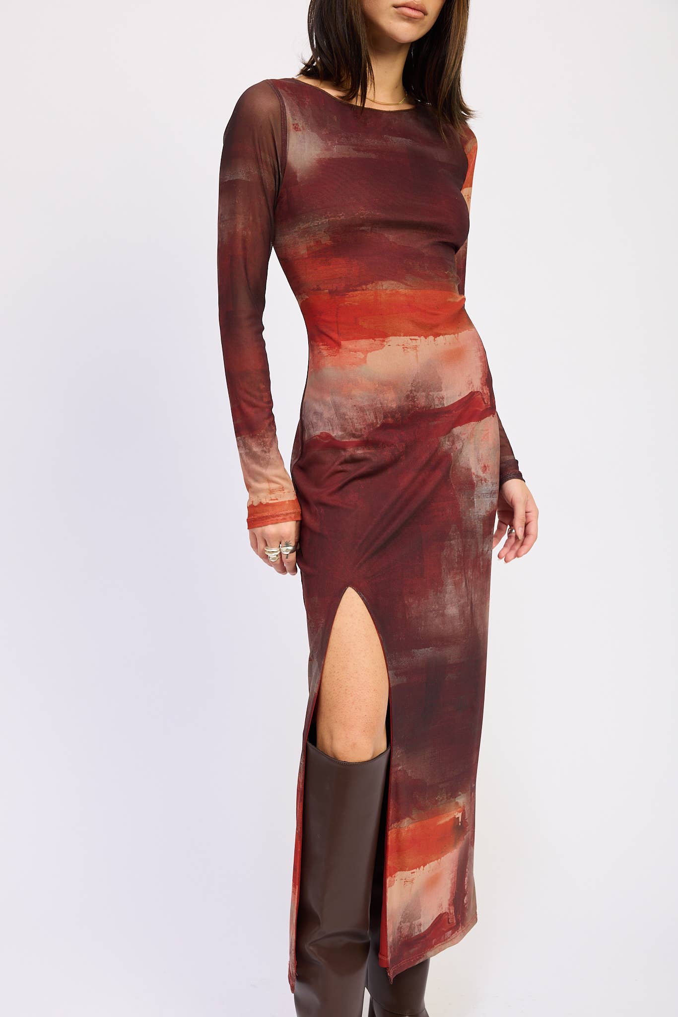 Fran Mesh Long Sleeve Maxi Dress