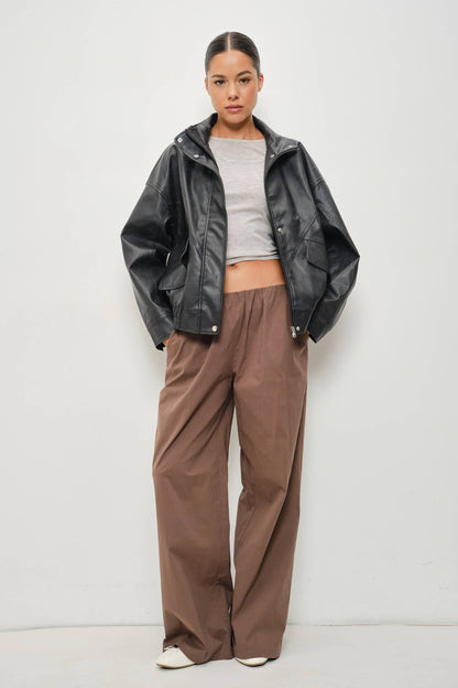 Jana Vegan Leather Funnel Neck Oversized Jacket