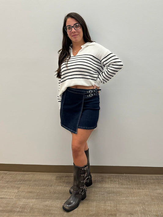 Gail Buckle Denim Mini Skirt