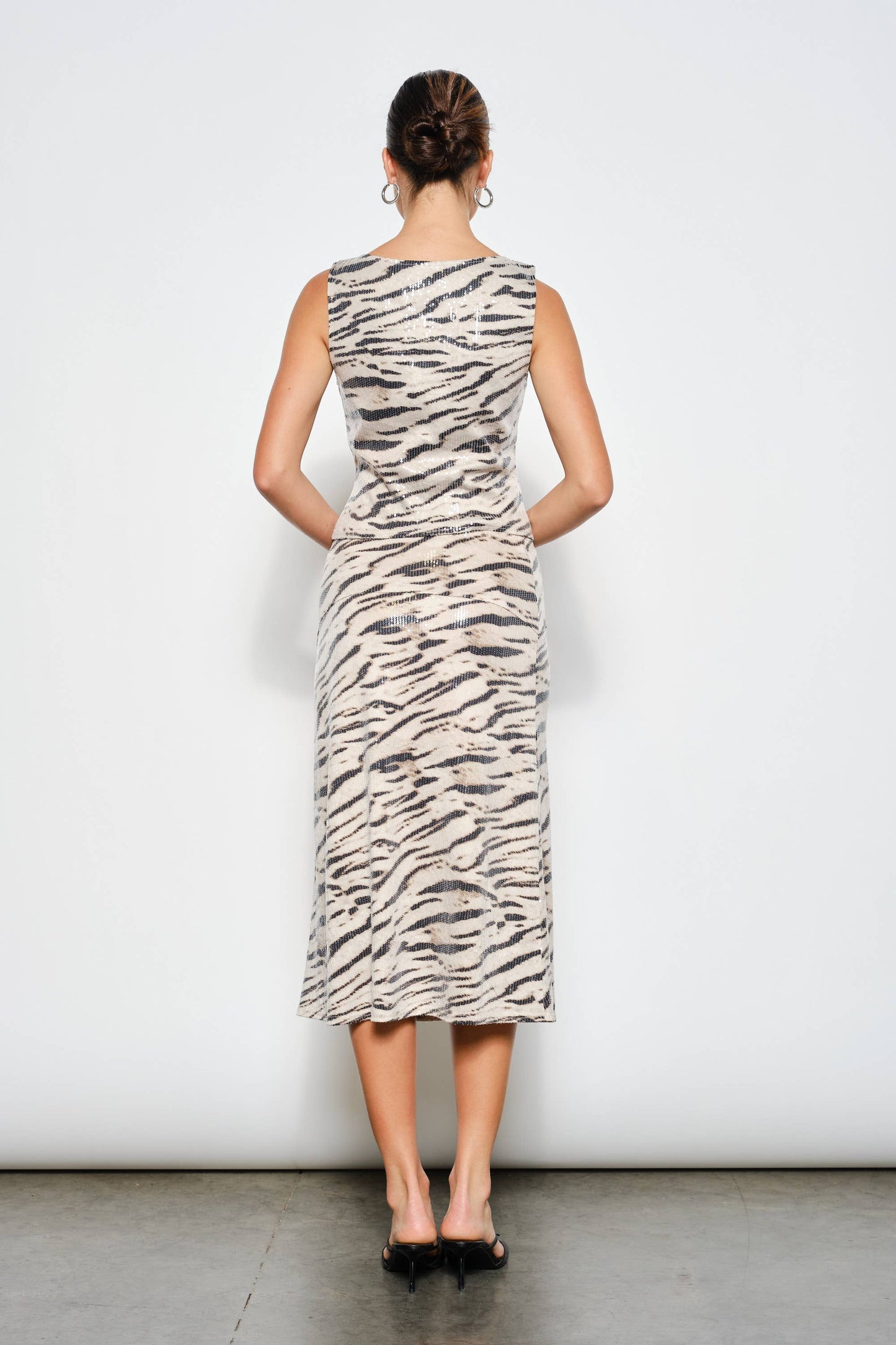 Harlow Zebra Sequin Midi Skirt