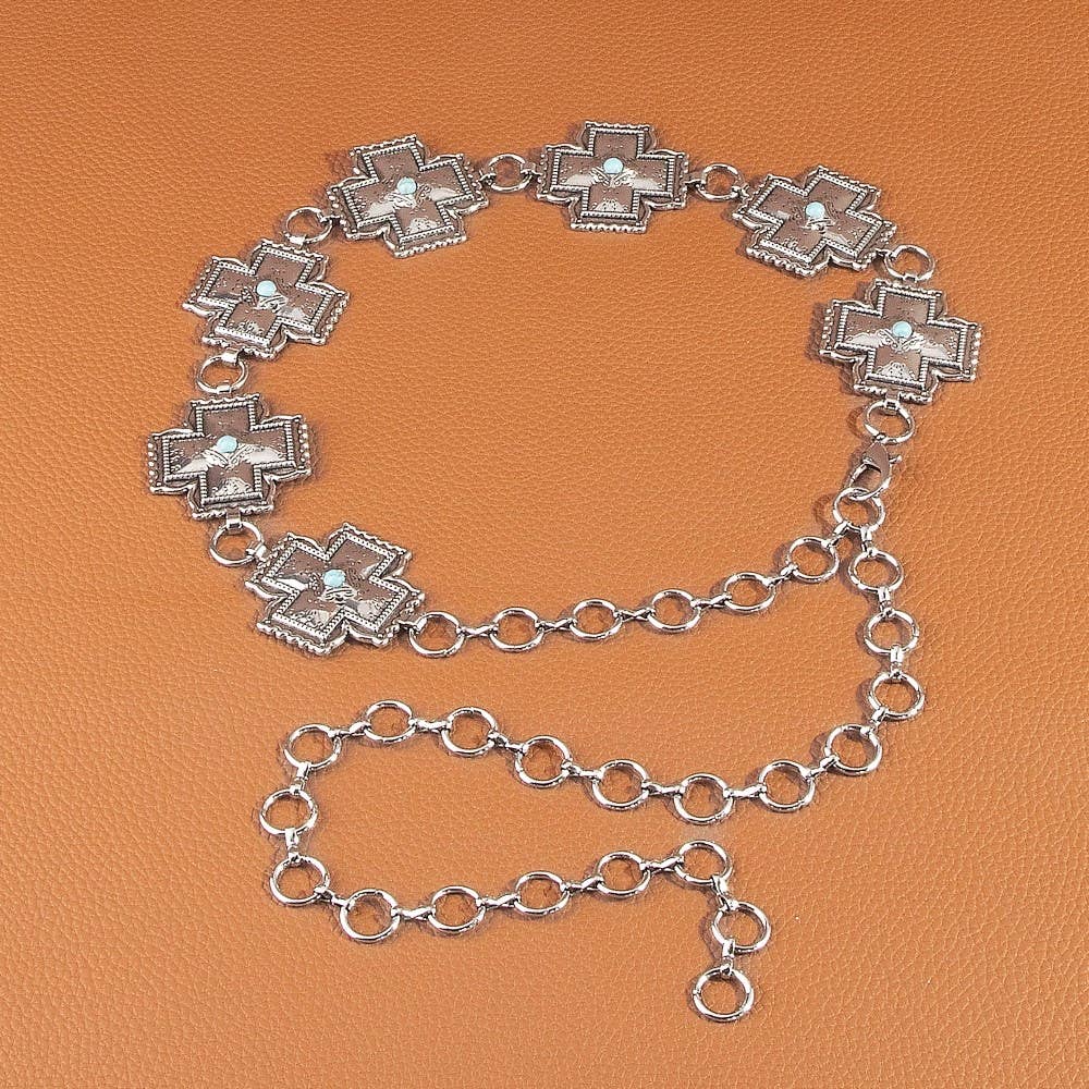 Turquoise Cross Concho Chain Belt