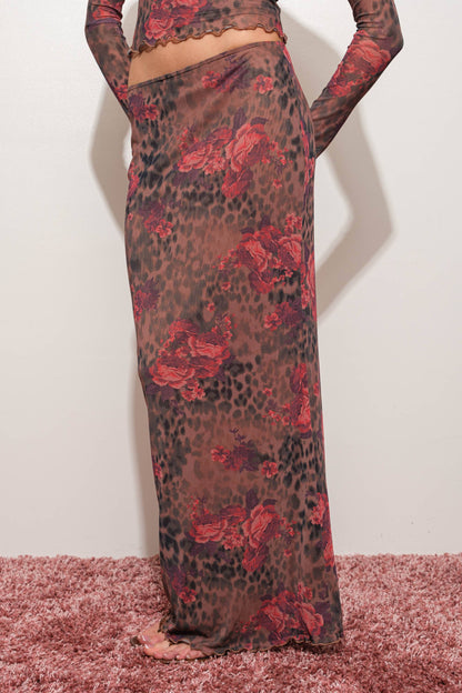 Harriet Floral Leopard Mesh Maxi Skirt