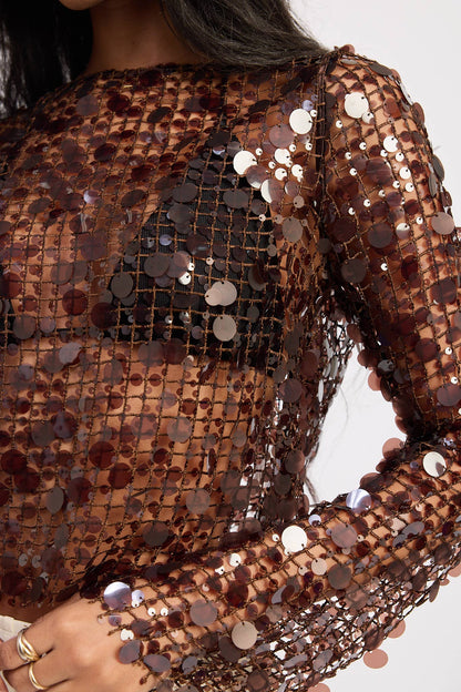Hope Long Sleeve Sequin Mesh Top