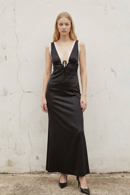 Jenna Satin V-Neck Maxi Dress