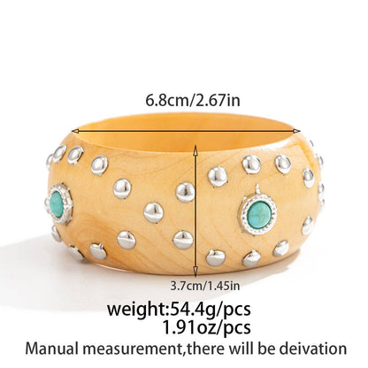 Punk Studded Wooden Chunky Bracelet