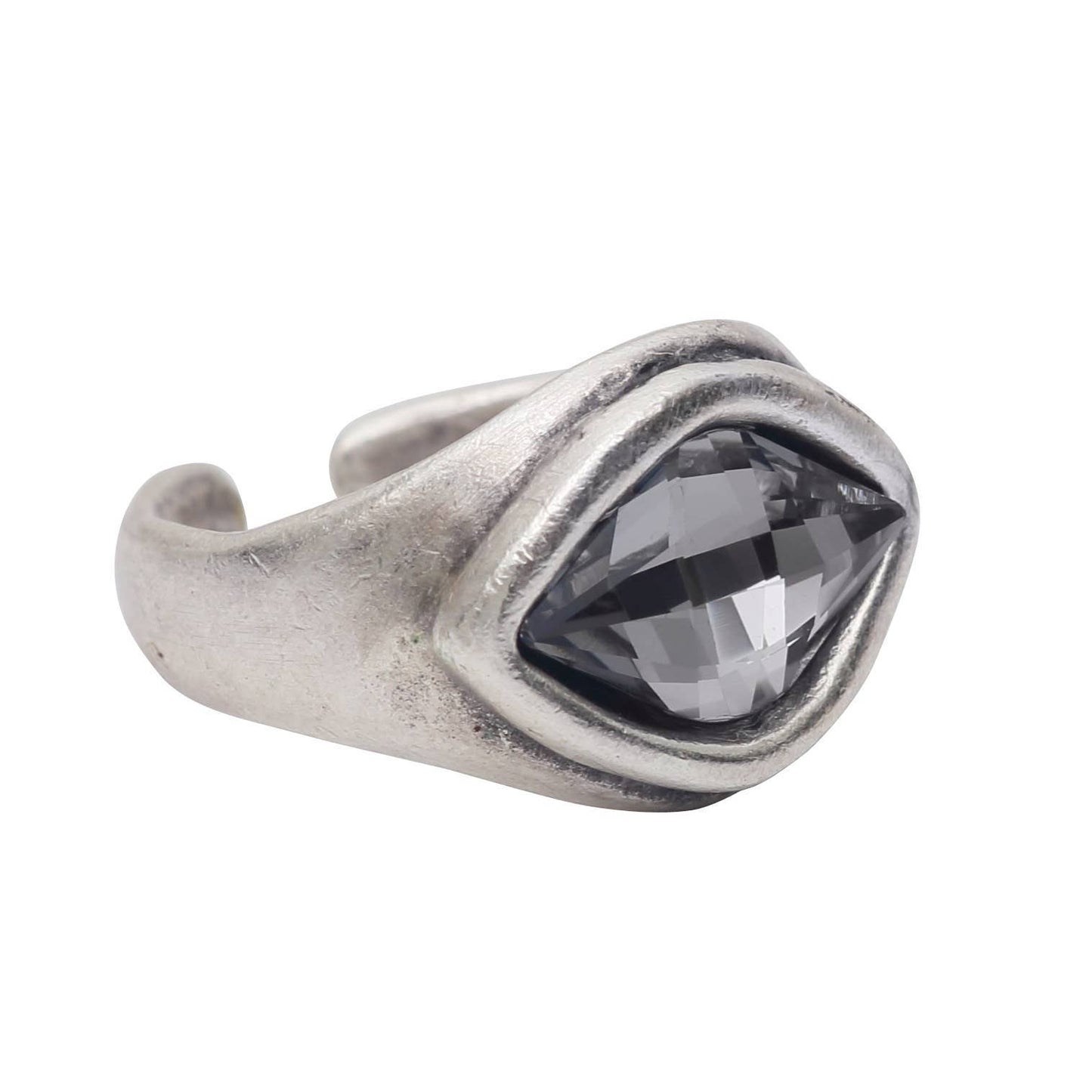 Handmade Smoky Eye Crystal Brass Ring