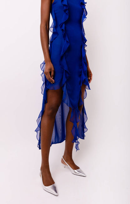 Amy Lynn Roma Chiffon Frill Rose Applique Maxi Dress