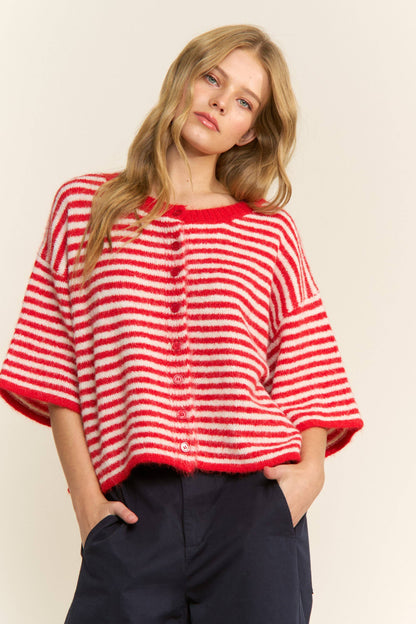Hadley Striped Cropped Oversized Knit Cardigan