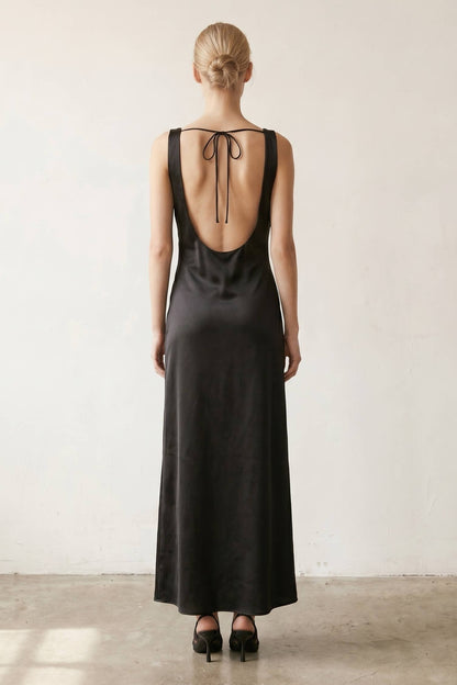 Jazlyn Satin Cowl Neck Maxi Flare Dress