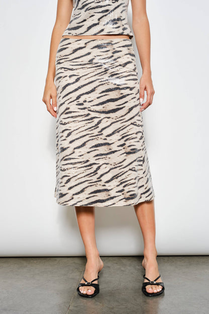 Harlow Zebra Sequin Midi Skirt