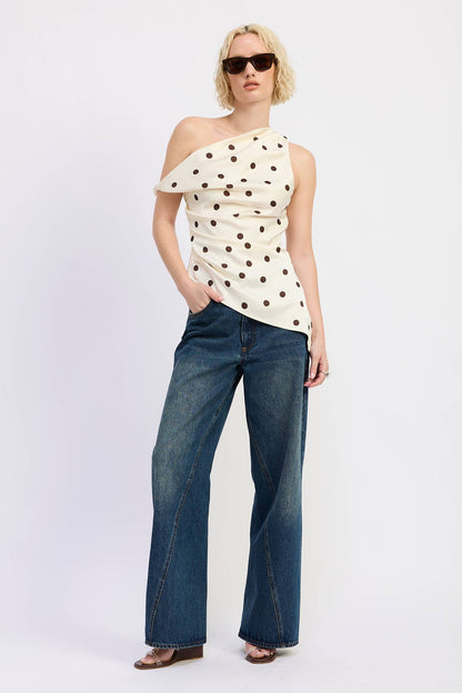 Faryn Asymmetrical Polka Dot Top
