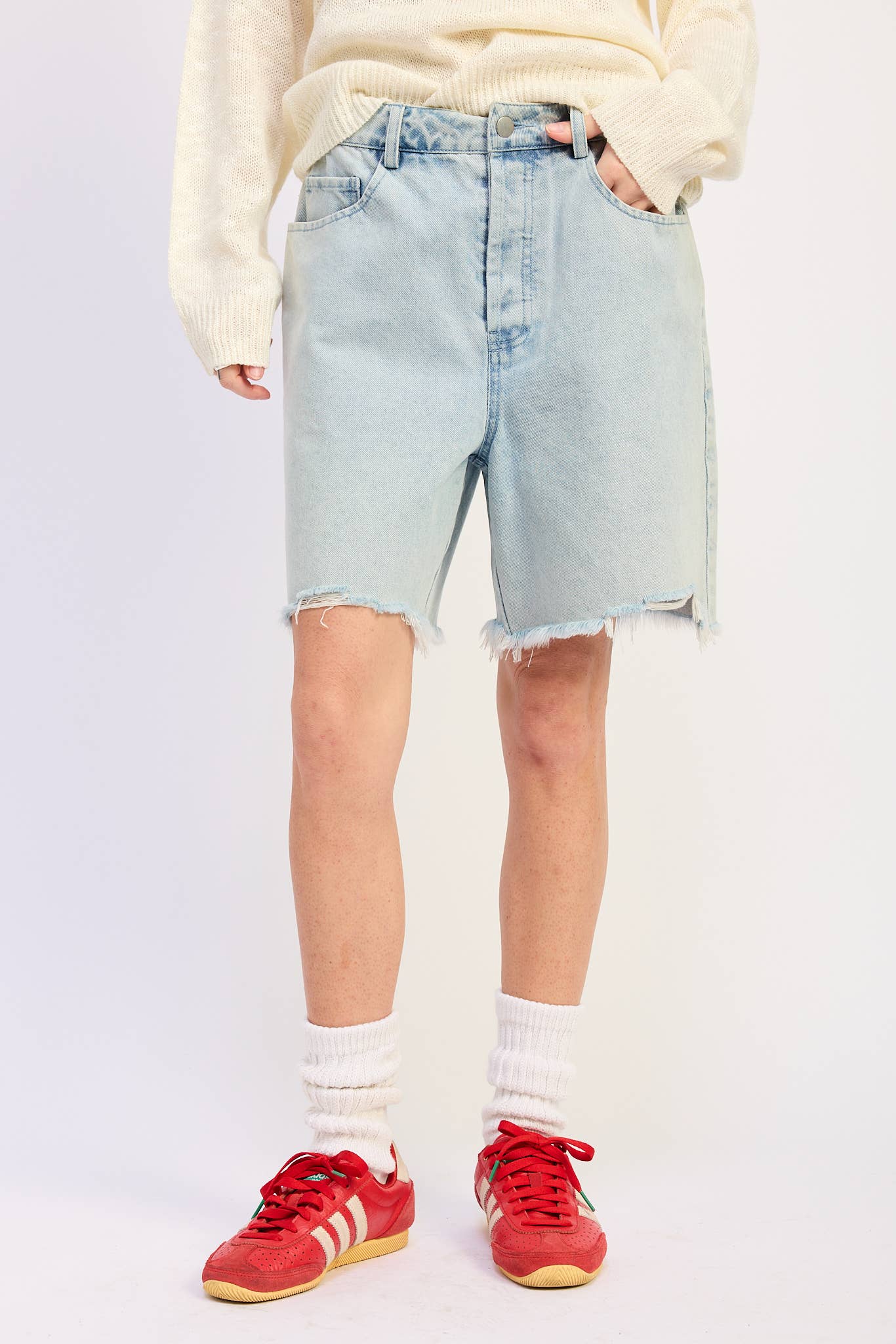 Ivy Distressed Denim Bermuda Shorts