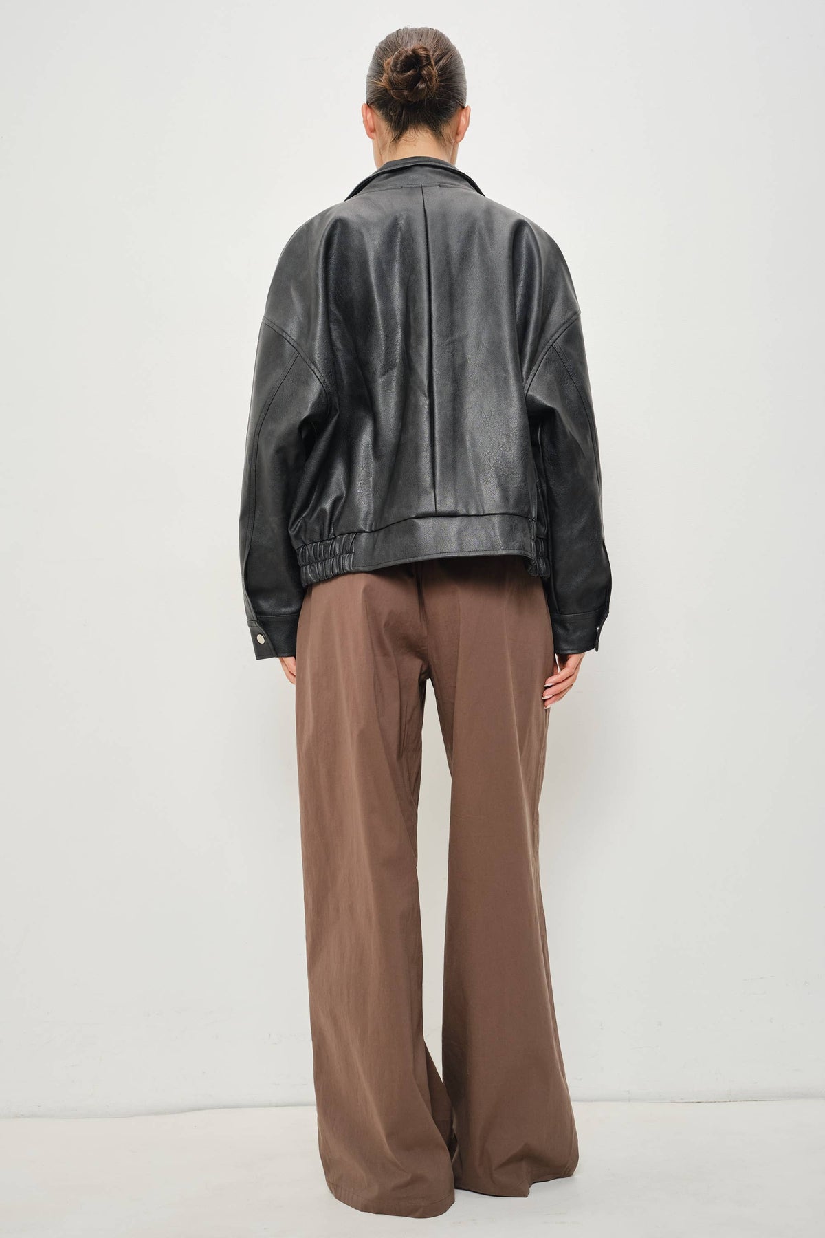 Jana Vegan Leather Funnel Neck Oversized Jacket