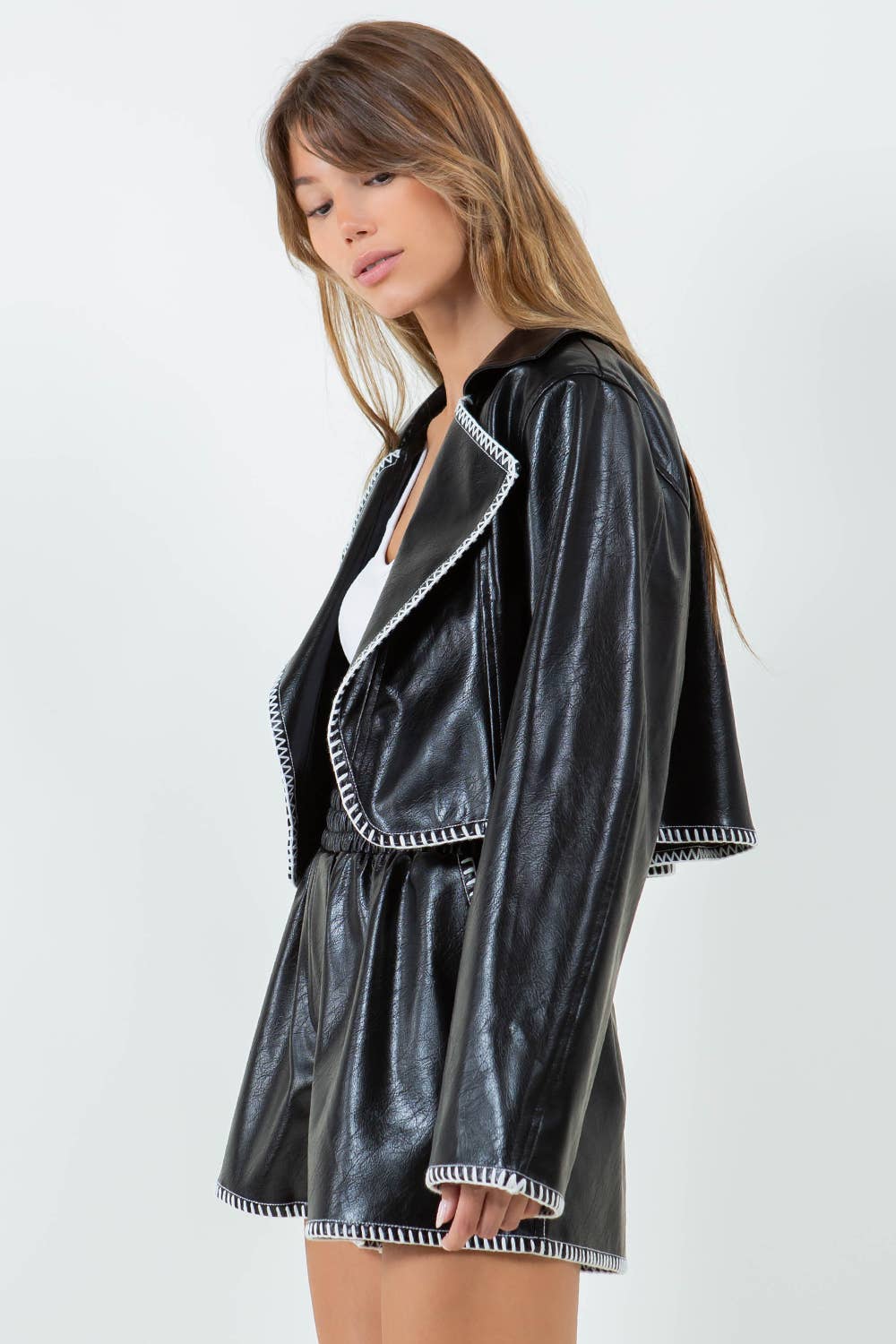 Foster Cropped Vegan Leather Jacket