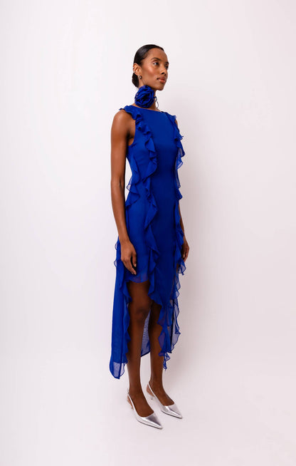 Amy Lynn Roma Chiffon Frill Rose Applique Maxi Dress