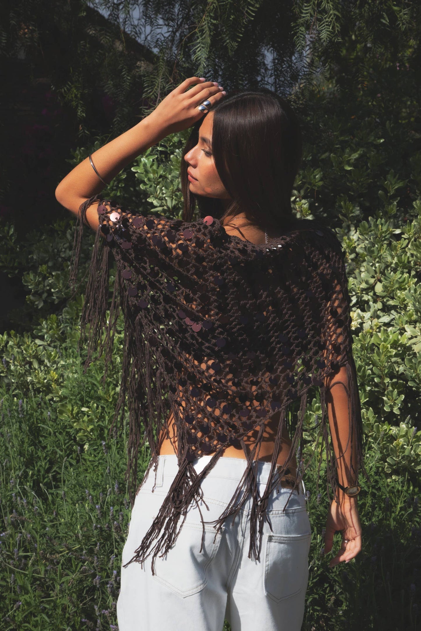 Holly Sequin Crochet Fringe Poncho
