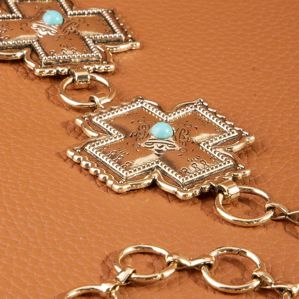 Turquoise Cross Concho Chain Belt