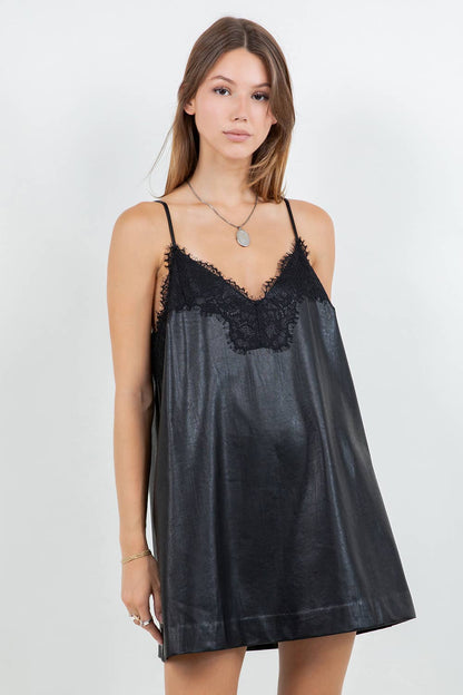 Fronia Vegan Leather Lace Mini Dress