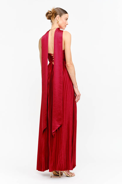 Kali Satin Pleated Strapless Maxi Dress