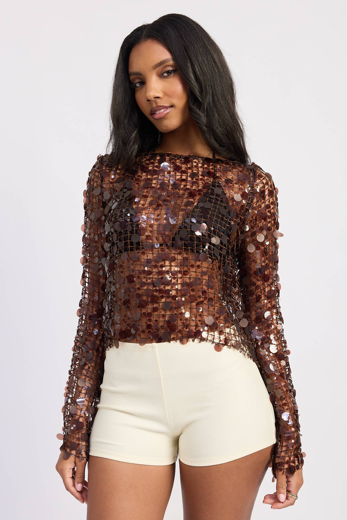 Hope Long Sleeve Sequin Mesh Top