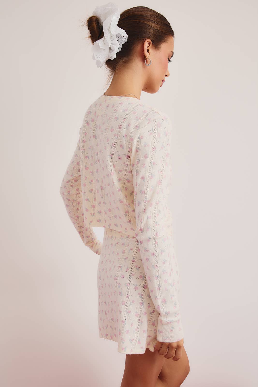 Imogen Pointelle Floral Cardigan Skirt Set