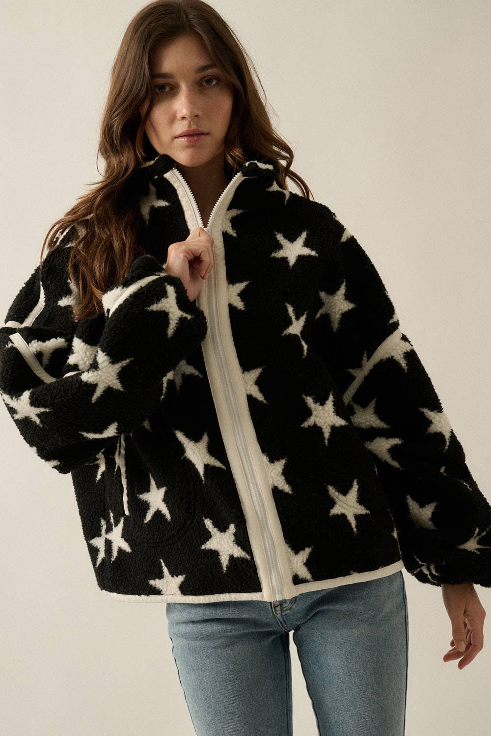 Kleo Star Sherpa Fleece Zip-Up Jacket