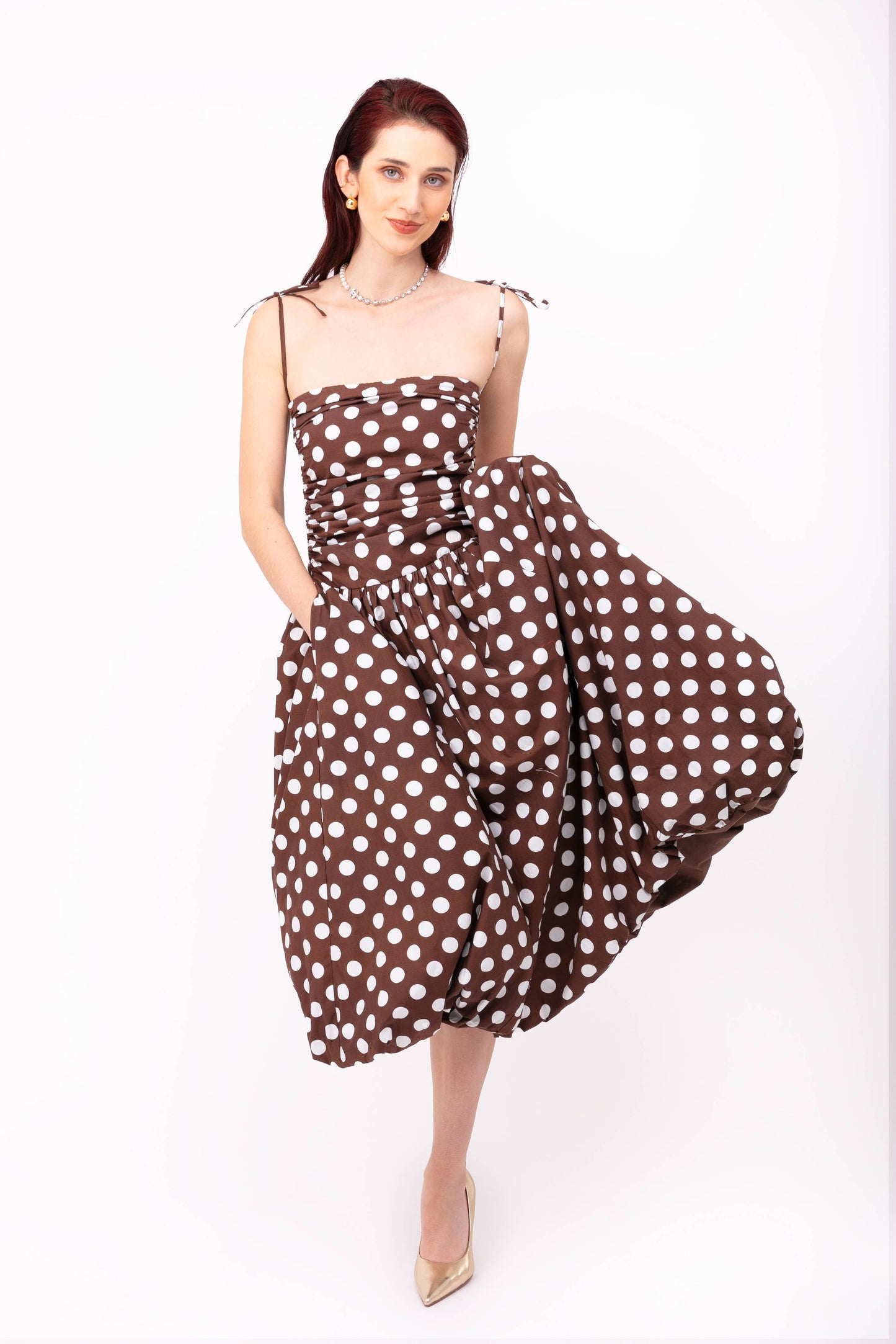 Amy Lynn Alexa Brown Polka Dot Puffball Dress