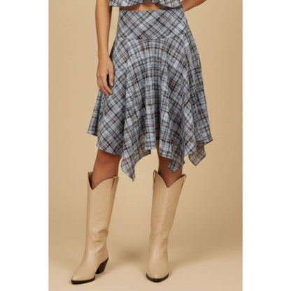 Jessel Plaid Handkerchief Hem Midi Skirt
