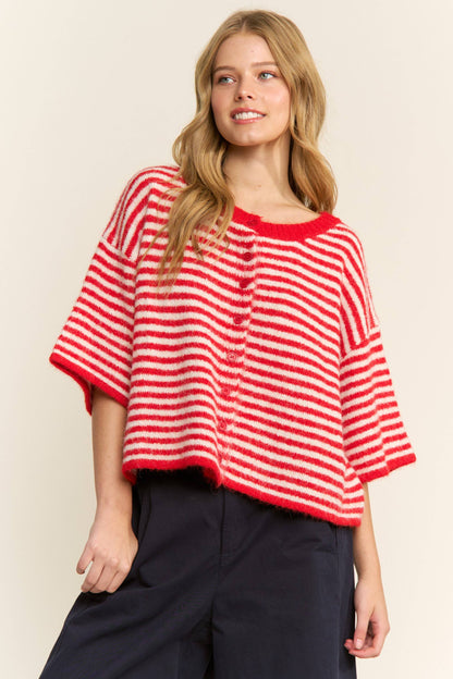 Hadley Striped Cropped Oversized Knit Cardigan