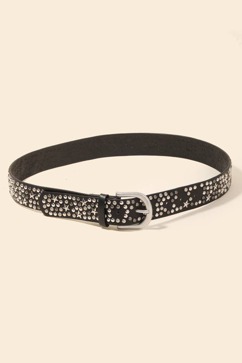 Metallic Stars And Stud Vegan Leather Belt
