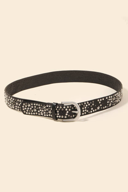 Metallic Stars And Stud Vegan Leather Belt