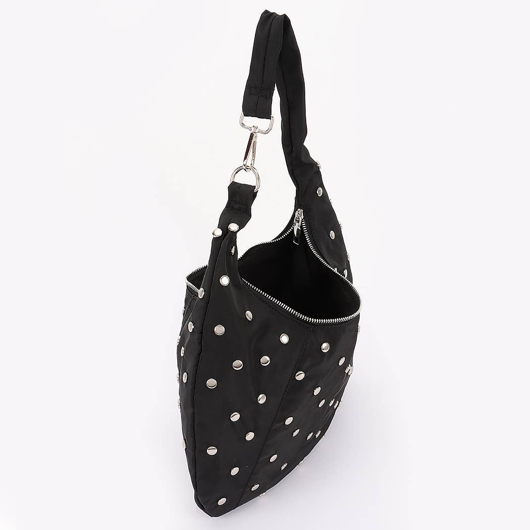 Nylon Studded Hobo Bag
