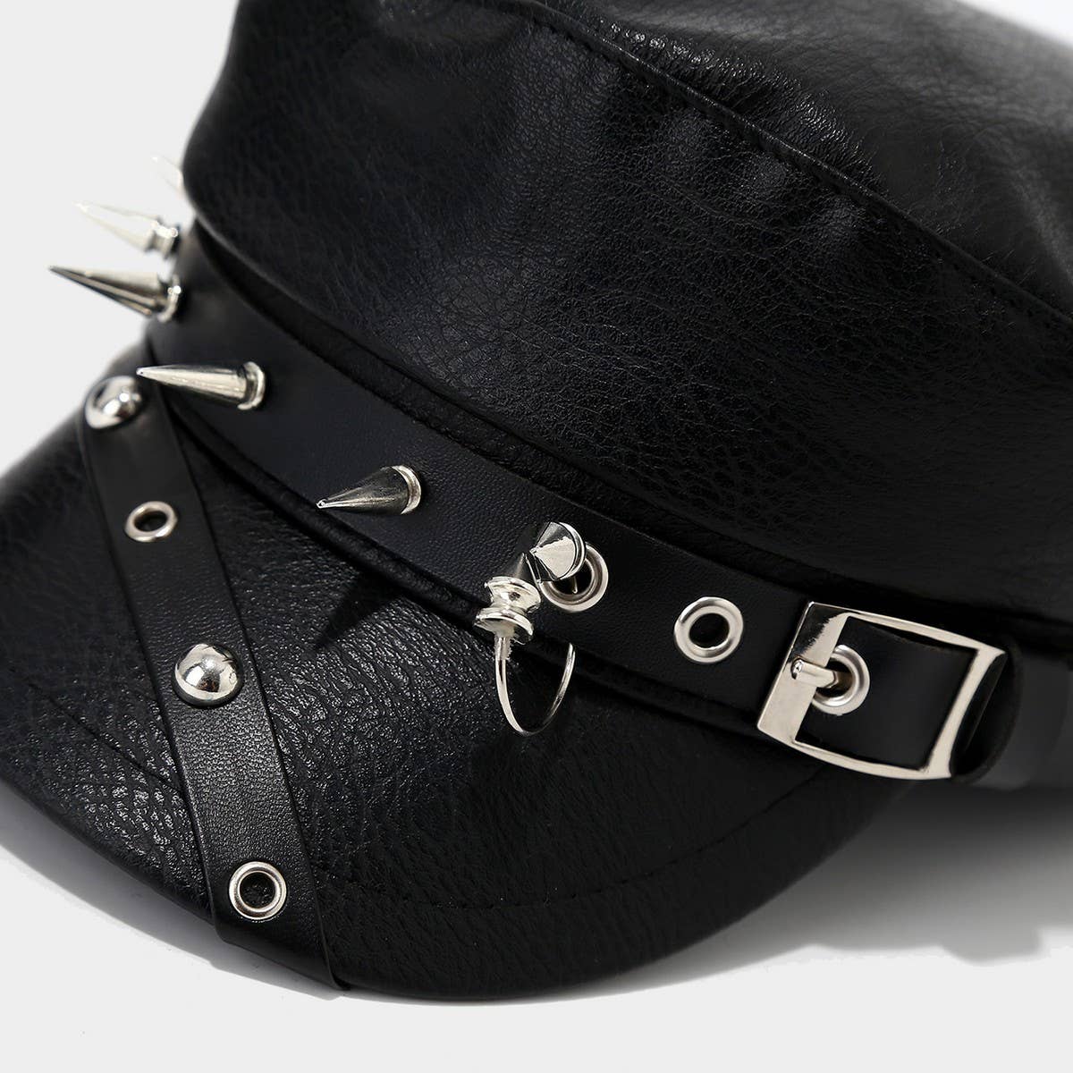 Punk Vegan Leather Flat Top Studded Hat