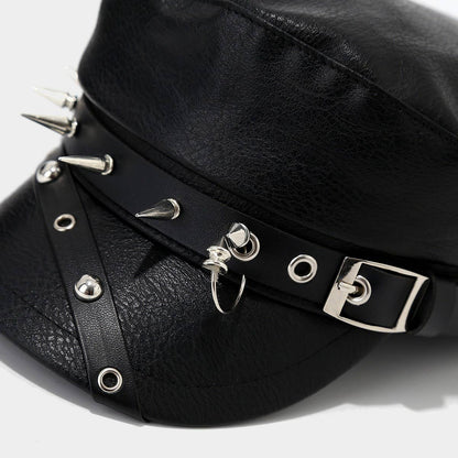 Punk Vegan Leather Flat Top Studded Hat