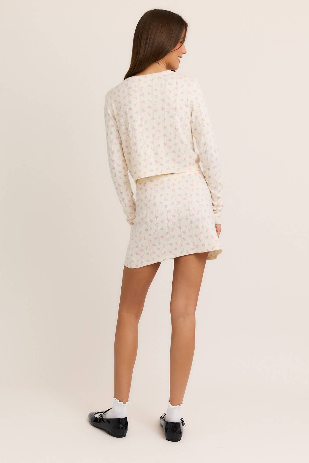 Imogen Pointelle Floral Cardigan Skirt Set