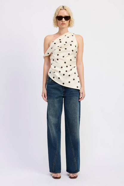 Faryn Asymmetrical Polka Dot Top