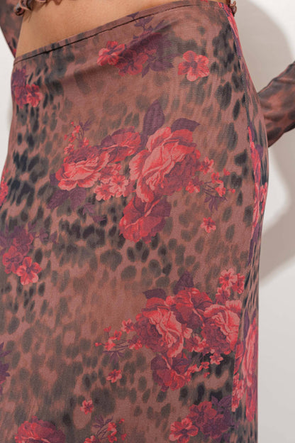 Harriet Floral Leopard Mesh Maxi Skirt