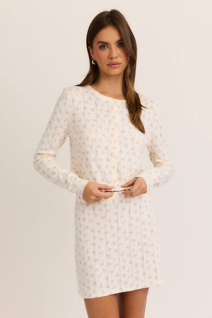 Imogen Pointelle Floral Cardigan Skirt Set