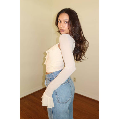 Ingrid Ruffle Trim Long Sleeve Crop Top