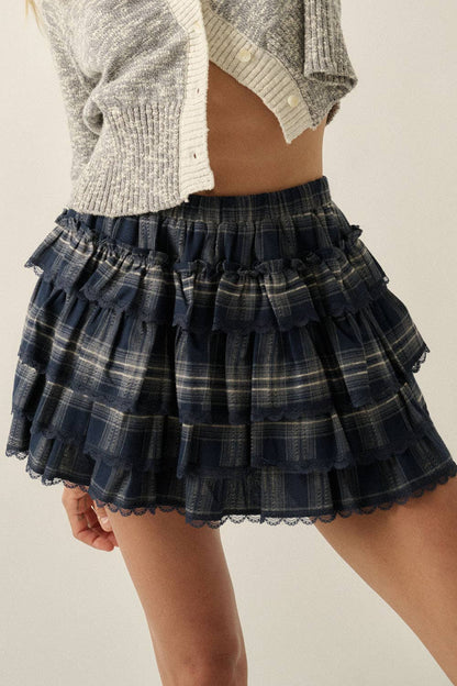 Joanna Plaid Tiered Ruffle Mini Skort