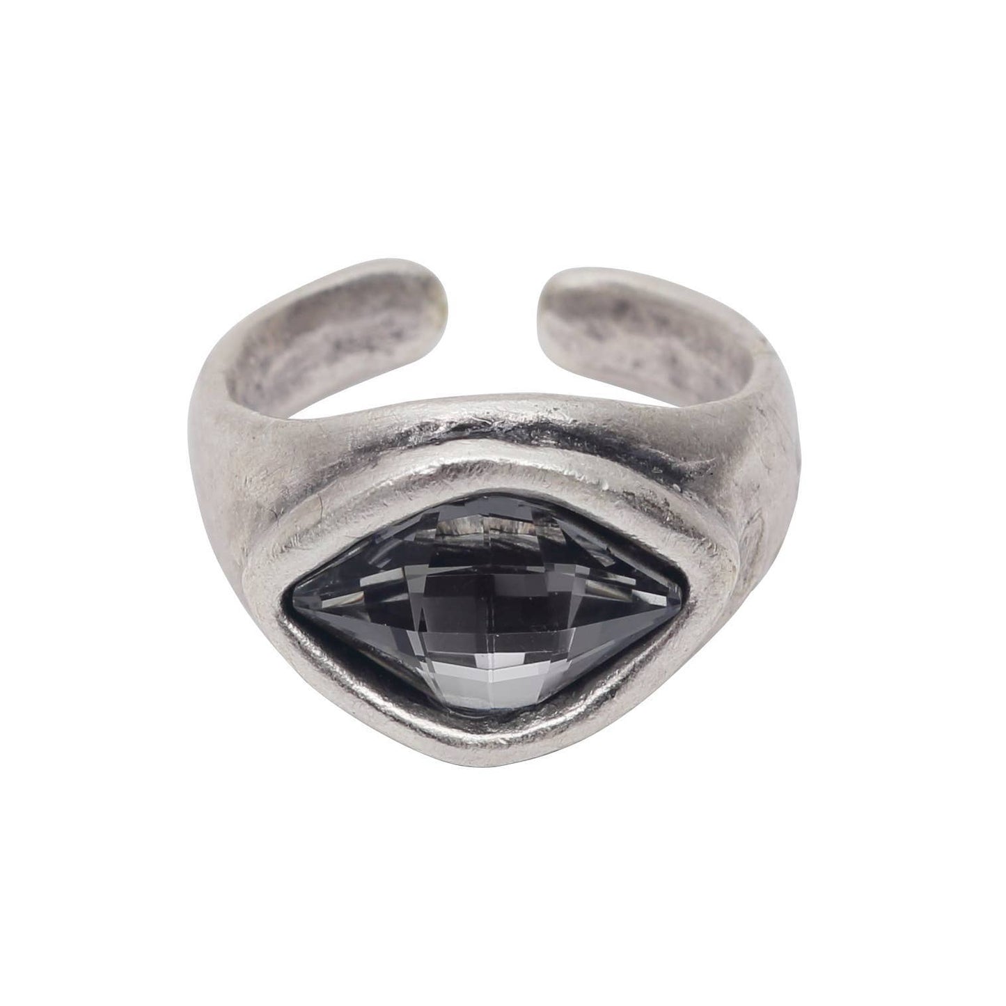 Handmade Smoky Eye Crystal Brass Ring